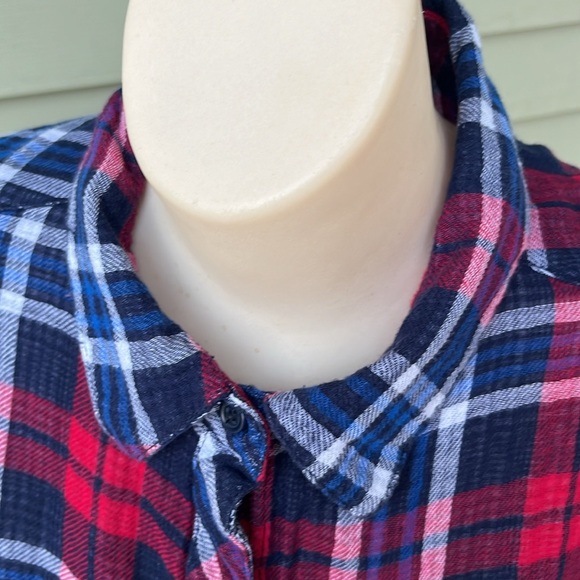 EUC plaid beach lunch lounge collection long sleeve cotton top - Picture 2 of 14